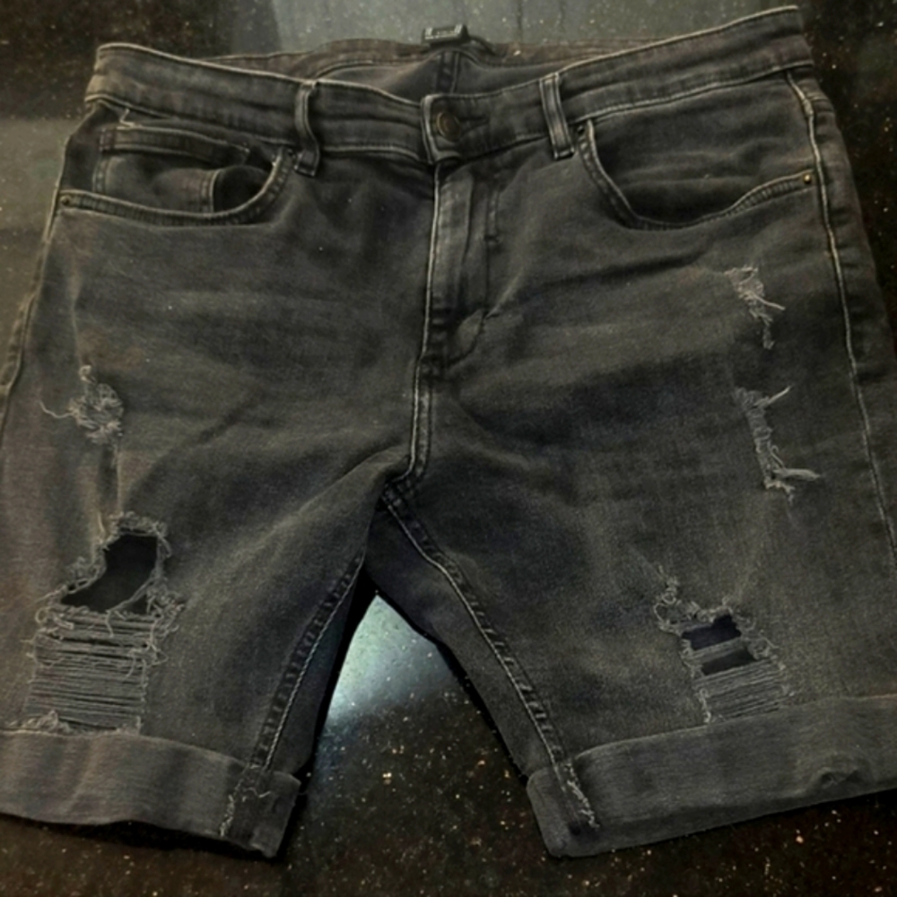 Forever 21 Distressed Black Ripped Torn Jean Shorts